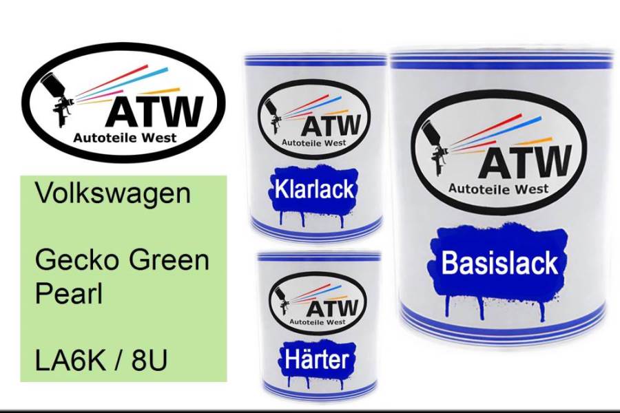 Volkswagen, Gecko Green Pearl, LA6K / 8U: 1L Lackdose + 1L Klarlack + 500ml Härter - Set, von ATW Autoteile West.